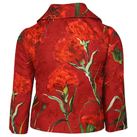 Dolce & Gabbana-Dolce & Gabbana Veste Brocart Métallisé Floral en Coton Rouge-Rouge