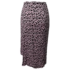 Maje-Maje Jipanta Leopard Print Front Slit Skirt in Pink Cupro-Other
