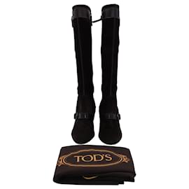 Tod's-Tod's Knee-high Boots with Buckle Details in Brown Suede-Brown