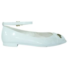 Fendi Jelly Ankle Strap Peep Toe Flats White Cream