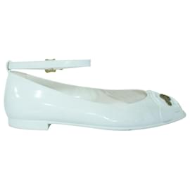 Fendi-Jelly Ankle Strap Peep Toe Flats-White,Cream