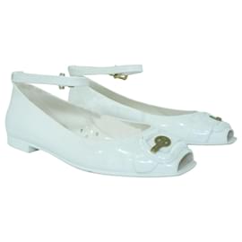 Fendi-Jelly Ankle Strap Peep Toe Flats-White,Cream