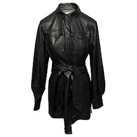 Jonathan Simkhai-Jonathan Simkhai Eve Mini Shirtdress in Black Vegan Leather-Black