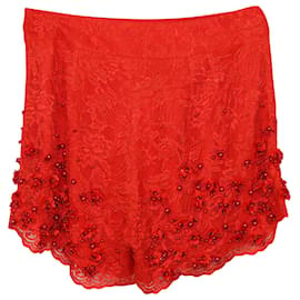 Jenny Packham-Pantaloncini con decorazioni Jenny Packham in pizzo rosso-Rosso