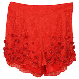 Jenny Packham-Jenny Packham Shorts com enfeites de renda vermelha-Vermelho