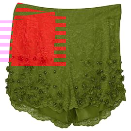 Jenny Packham-Jenny Packham Embellished Shorts in Red Lace-Red