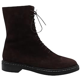 The row-The Row Fara Lace-up Ankle Boots In Brown Suede-Brown