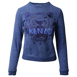 Kenzo-Kenzo Obermaterial bestickter Pullover aus blauer Baumwolle-Blau