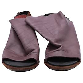 Balenciaga-Balenciaga Open Toe Slingback Mules in Burgundy Leather -Red,Dark red