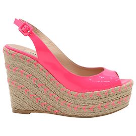 Valentino Espadrilles Slingback Compensées en Cuir Verni Rose Rose