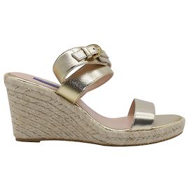 Stuart Weitzman Sandales Compensées Lexia Espadrille en Cuir Métallisé Doré Doré