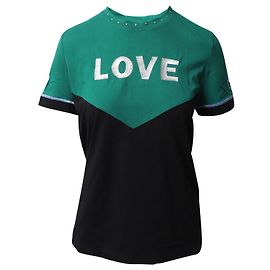 Camiseta Maje Toevi Love bordada bicolor en algodón verde y negro Verde