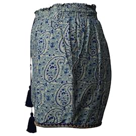 Talitha-Shorts Talitha Paisley com guarnição de contas em algodão azul-Azul