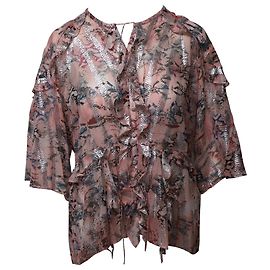 Iro Open-back Metallic Fil Coupé Chiffon Blouse in Pastel Pink Silk Other