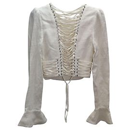 Zimmermann Cavalier Tie-Up Bodice in Cream Silk White Cream