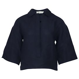 Valentino Crop Top mit Dreiviertelärmeln aus marineblauem Leinen Marineblau