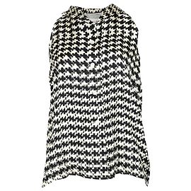 Max Mara Sleeveless Collared Blouse in Black Print Silk Black