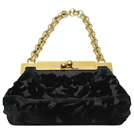 Dolce & Gabbana-Dolce & Gabbana Kisslock Clutch in Black Velvet-Black