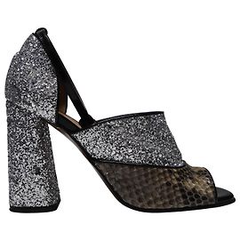 Marni Sandales Peep Toe Chunky en Python Véritable et Paillettes en Cuir Multicolore Multicolore