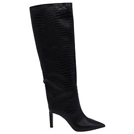 Jimmy Choo Mavis 85 Botas de joelho croc em relevo em couro de bezerro preto Preto