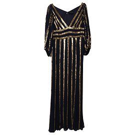 Jenny Packham Claudia Stripe Sequin Maxi Dress in Black and Gold Viscose Multiple colors
