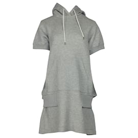 Sacai-Sacai Layered Short Sleeve Hooded Sweatshirt Dress in Grey Cotton-Grey