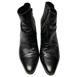 Saint Laurent-Botas francesas texturizadas Saint Laurent em couro preto-Preto