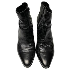 Saint Laurent-Saint Laurent Textured French Ankle Boots in Black Leather-Black
