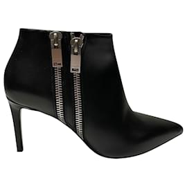 Saint Laurent-Saint Laurent Double Zip Ankle Boots in Black Leather-Black