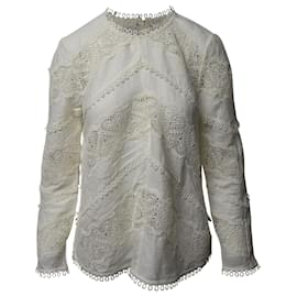 Zimmermann-Zimmermann Paneled Crochet Blouse in Cream Linen-White