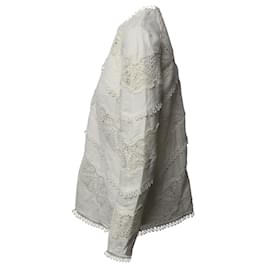 Zimmermann-Blusa de ganchillo con paneles en lino color crema de Zimmermann-Blanco