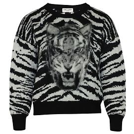 Oberer Intarsienpullover von Saint Laurent aus schwarzem Mohair Schwarz