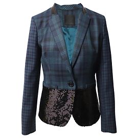 Ensemble de costume à carreaux Pinko avec embellissement de sequins en polyester bleu Bleu