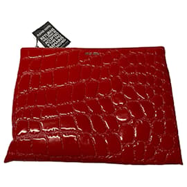 Miu Miu-Miu Miu Grande Pochette Effet Croco en Cuir Verni Rouge-Rouge