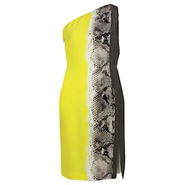 Just Cavalli-Just Cavalli One Shoulder Snake Print Dress in Yellow Silk-Yellow