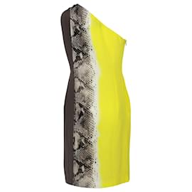Just Cavalli-Just Cavalli One-Shoulder-Kleid mit Schlangenmuster aus gelber Seide-Gelb