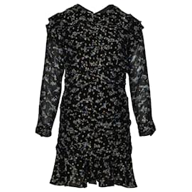 Veronica Beard-Veronica Beard Parc Ruched Floral Dress in Black Print Silk-Other