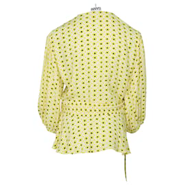 Ganni-Ganni Wrap Blouse in Yellow Print Viscose-Other