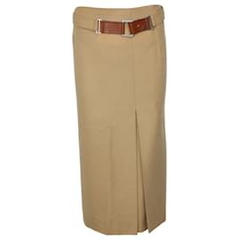 Max Mara-Max Mara Belted Pencil Skirt in Brown Wool-Brown