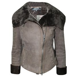 Escada Grey Lambskin Jacket with Fur Grey