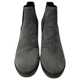 Hogan-Hogan H313 Block Heel Ankle Boots in Grey Suede-Grey