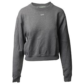Off White Stamp Cropped Sweat en Coton Gris Gris