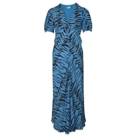 Autre Marque-Rixo Tonya Mono Tiger Button Down Midi Dress in Blue Print Polyester-Other