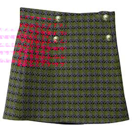 Sandro-Sandro Paris Efira Gold Button Mini Skirt in Red Tweed-Multiple colors