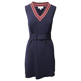 Claudie Pierlot-Vestido de punto con cuello de pico a rayas en viscosa azul marino de Claudie Pierlot-Azul,Azul marino