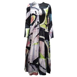 Marques Almeida Vestido Midi Estampado Amálgama em Seda Multicolor Multicor