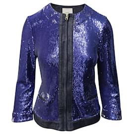Pinko-Pinko Tag Sequin Embellished Jacket in Blue Denim-Blue