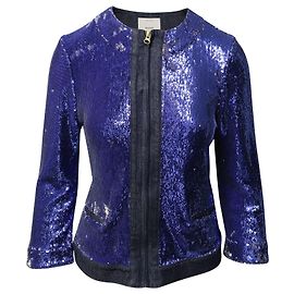 Pinko Tag Sequin Embellished Jacket in Blue Denim Blue