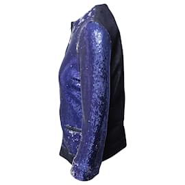 Pinko-Pinko Tag Sequin Embellished Jacket in Blue Denim-Blue