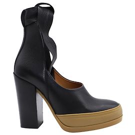 Chloé Ankle Tie Platform Heels in Black Leather Black